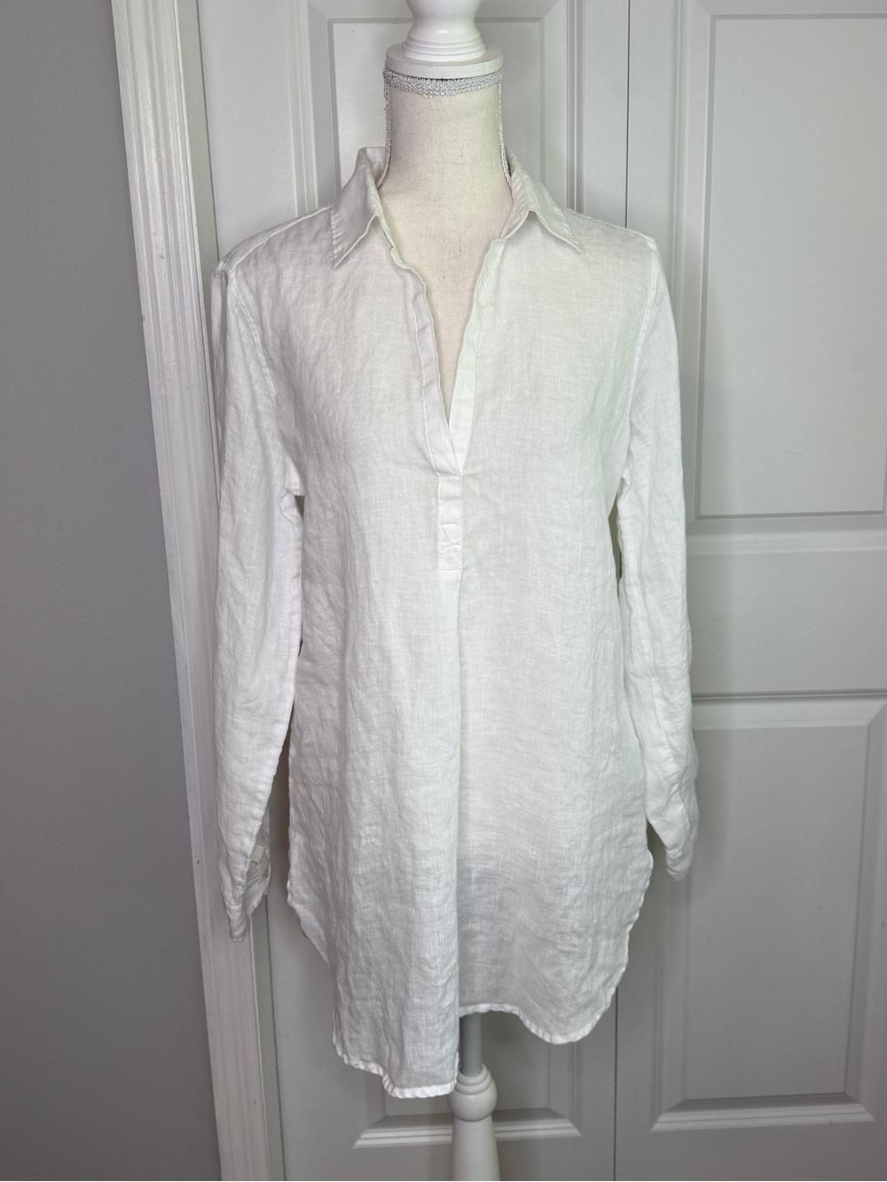 Gap White Linen Long Sleeve Tunic Blouse Medium Popover Shirt Beach Coastal